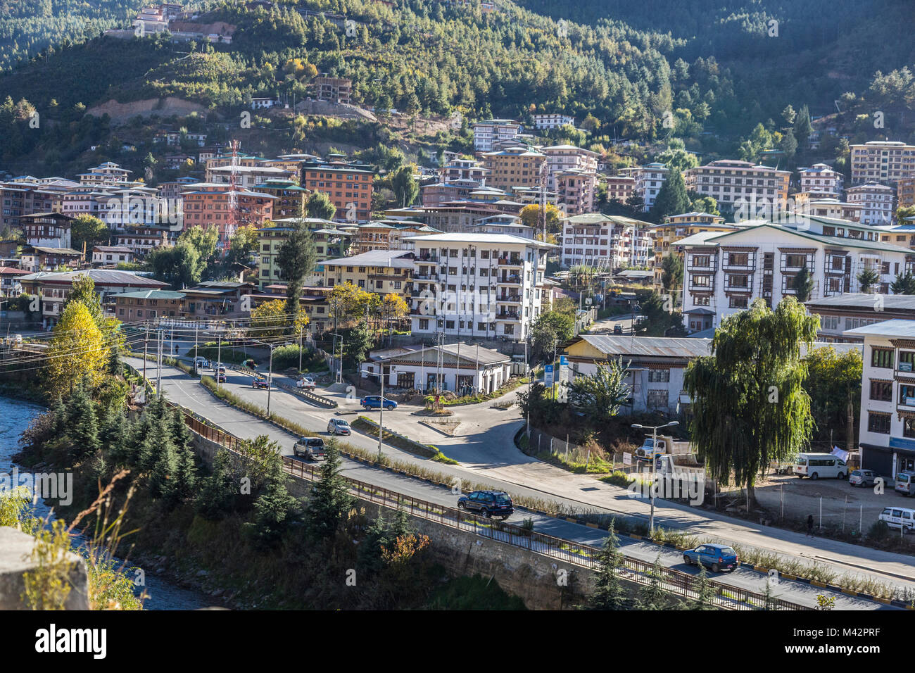 Thimpu, Bhutan. Blick auf die Stadt. Stockfoto