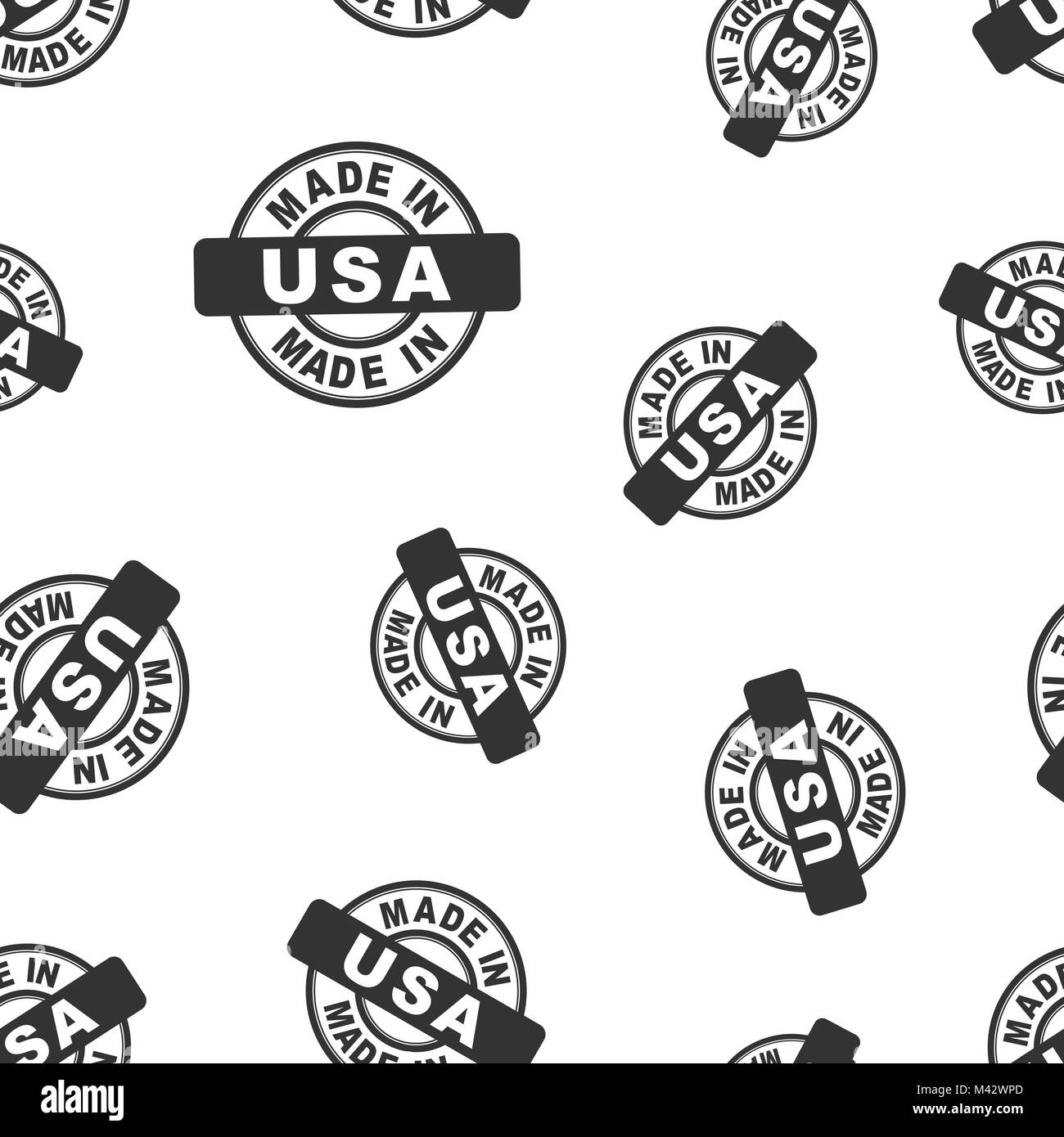 In den USA Stempel nahtlose Muster Hintergrund gemacht. Business Flat Vector Illustration. In den USA symbol Muster hergestellt. Stock Vektor