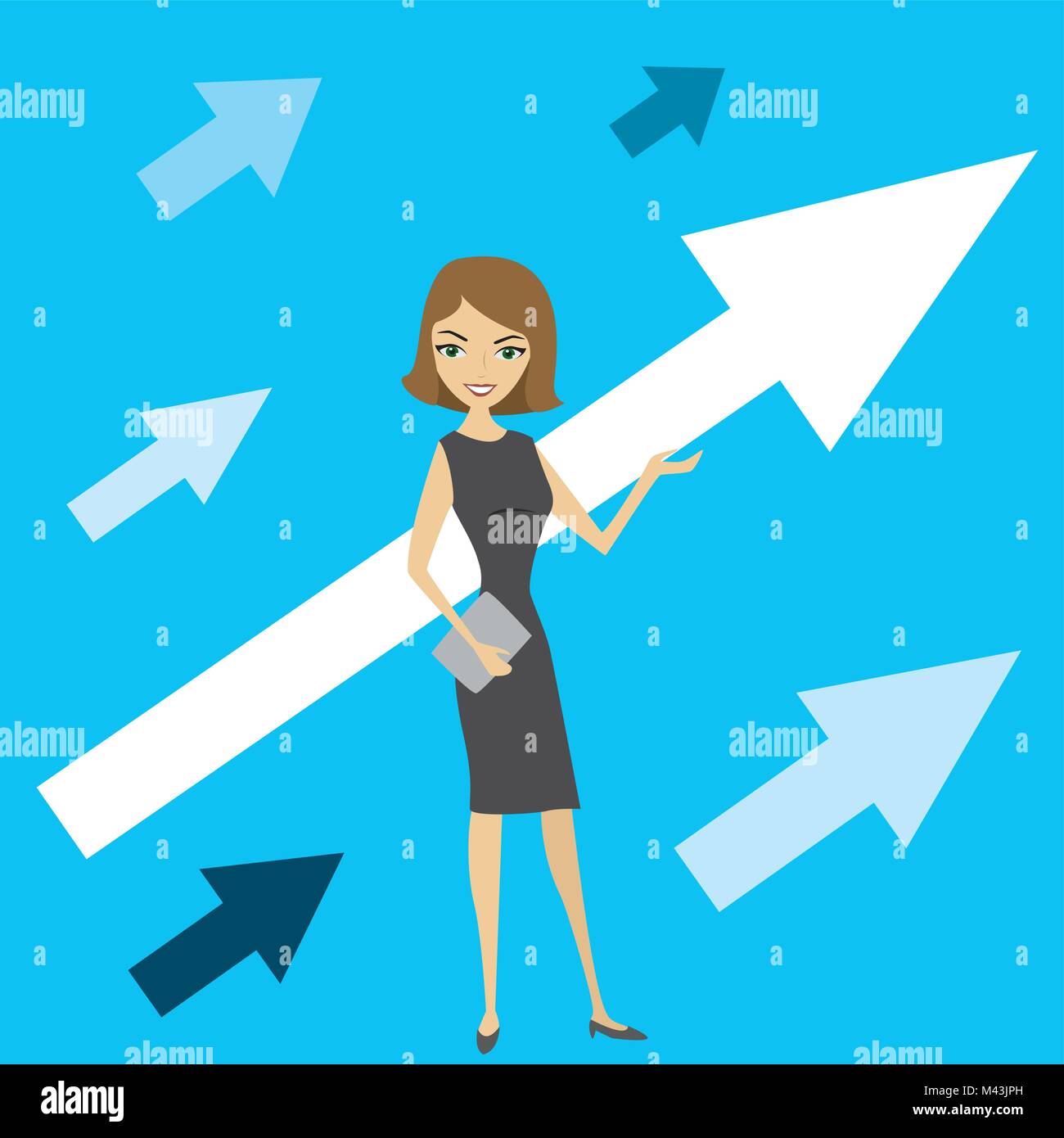 Business Frau mit einem Pfeil nach Wachstum. Vector Illustration Stock Vektor