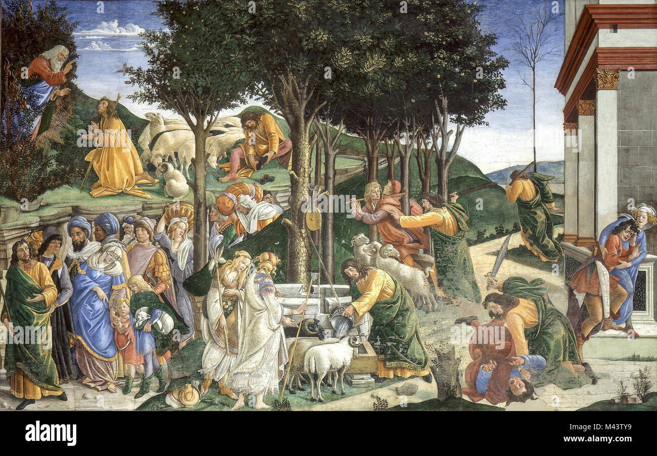 Jugend des Mose, Sixtinische Kapelle von Botticelli Stockfoto