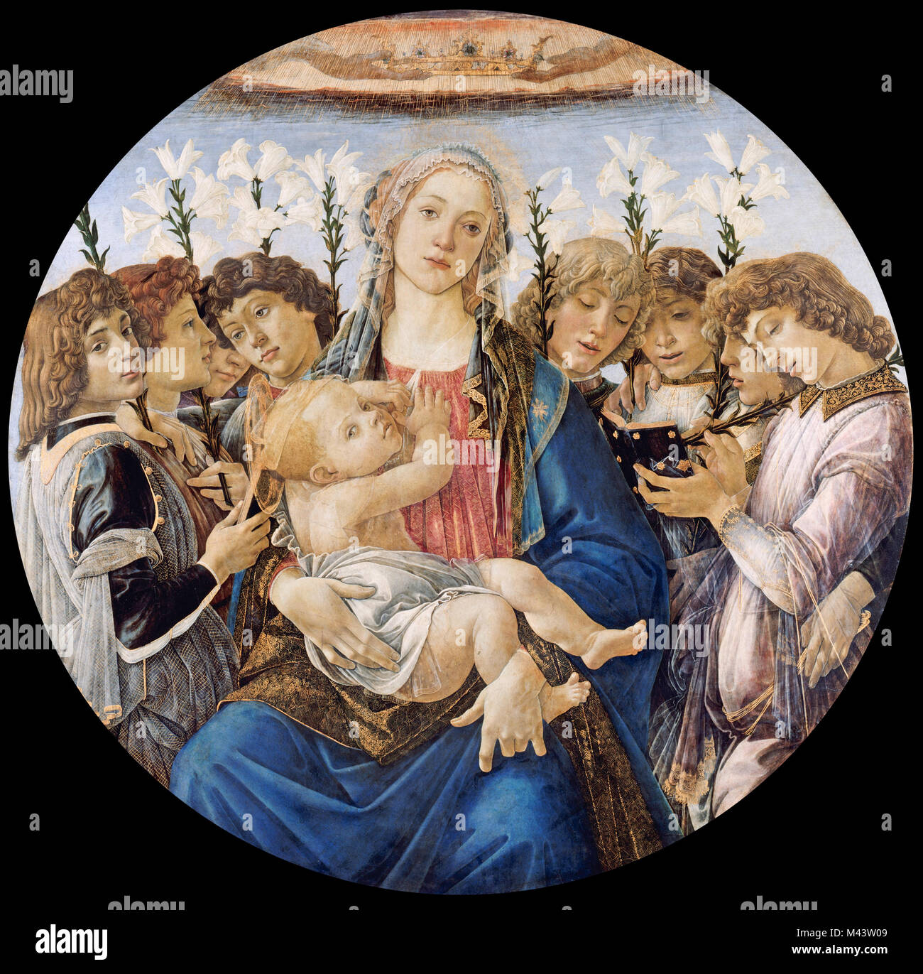 Maria mit dem Kind und singenden Engeln, von Sandro Botticelli Stockfoto