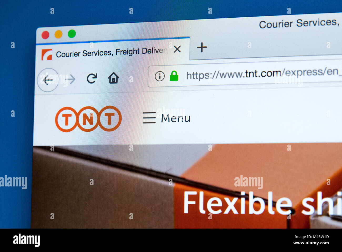 LONDON, UK, 10. Februar 2018: Die Homepage der offiziellen Website für TNT - die Lieferung per Kurier Unternehmen, am 10. Februar 2018. Stockfoto