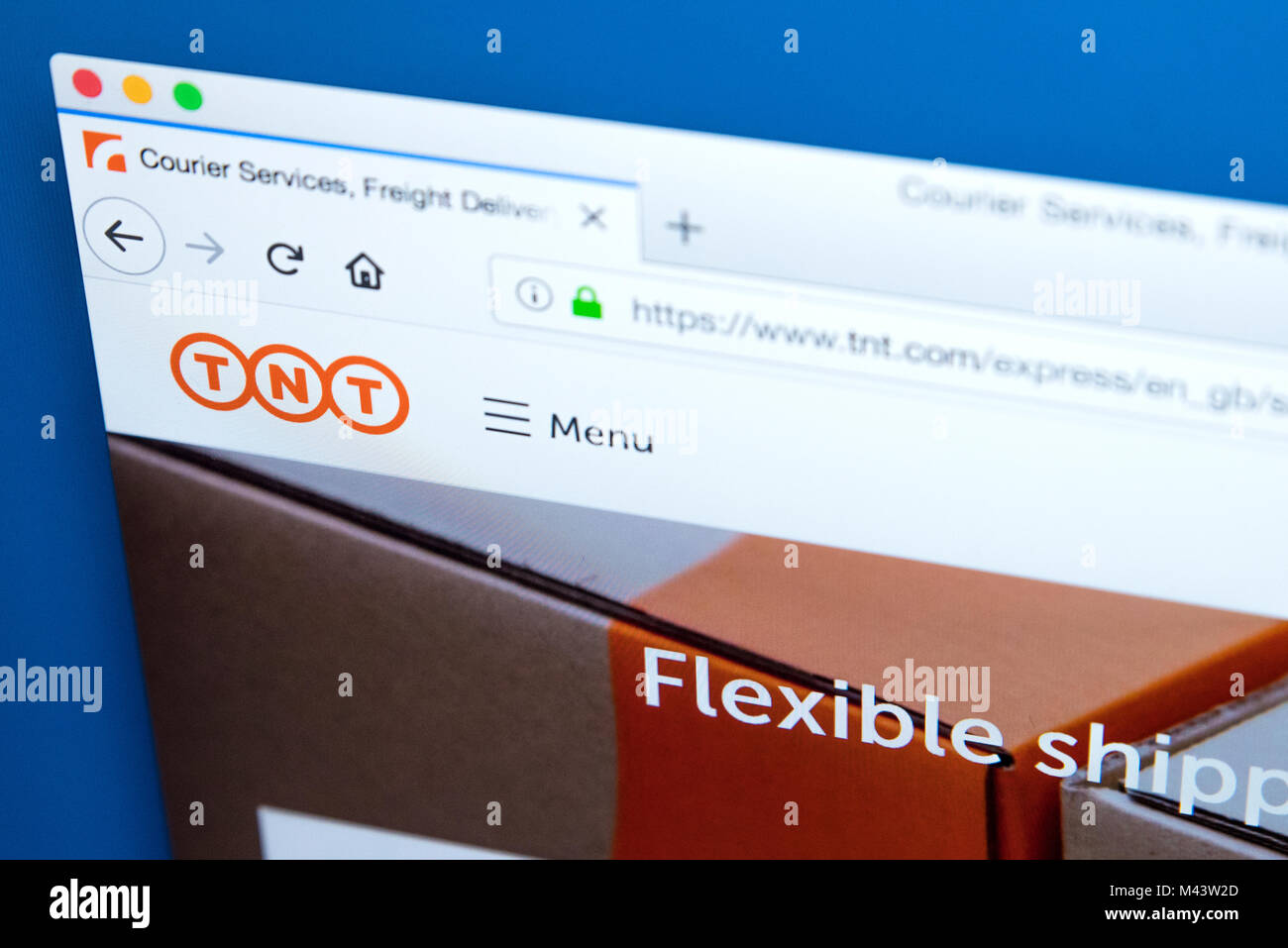 LONDON, UK, 10. Februar 2018: Die Homepage der offiziellen Website für TNT - die Lieferung per Kurier Unternehmen, am 10. Februar 2018. Stockfoto