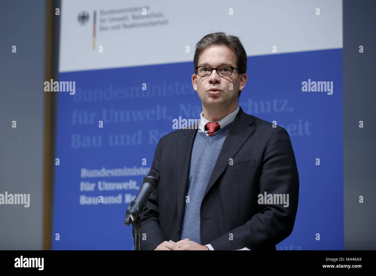 Presseerklärung mit deutschen Minister für Umwelt Hendricks Stockfoto