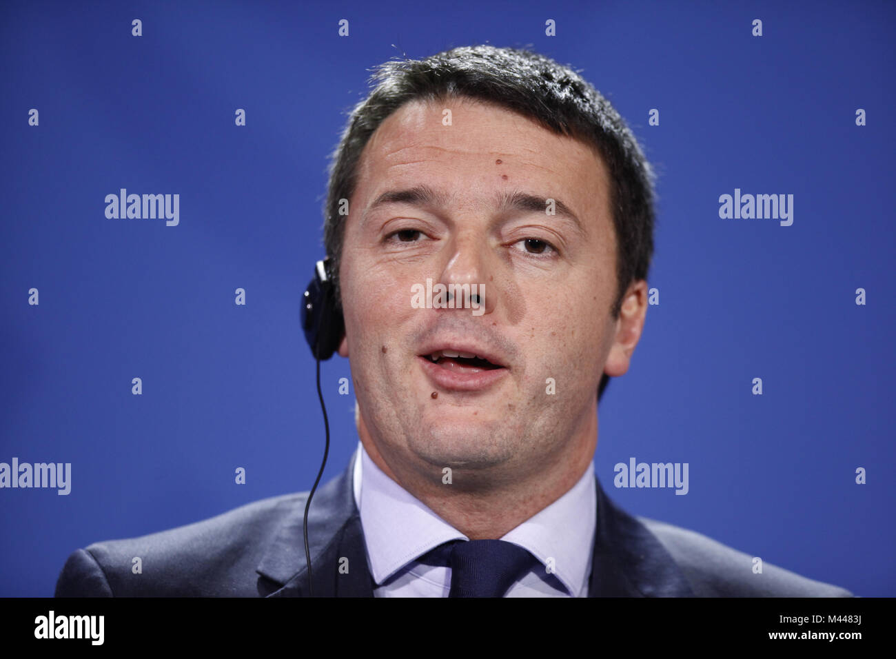 Merkel trifft neuen italienischen Ministerpräsidenten Renzi in Berlin. Stockfoto