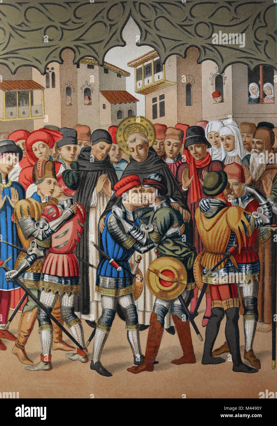 Kämpfe zwischen der Valencianischen Familien Centelles und Vilaregut, für die dynastische Konflikte von Martin I. San Vicente Ferrer (1350-1419) Beruhigung der Stockfoto