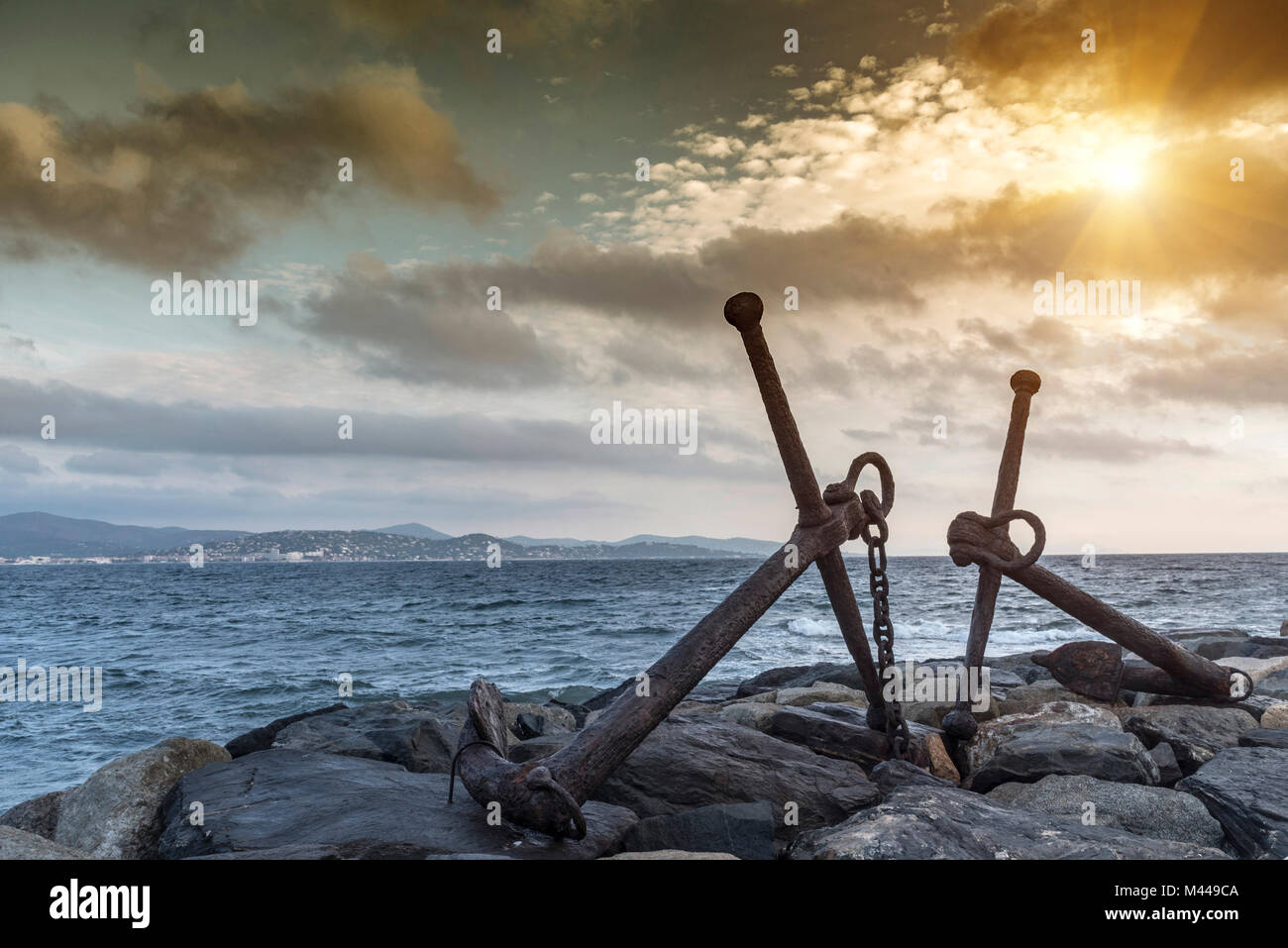 Anker, Le Vieux Port, St Tropez, Provence-Alpes-Cote d'Azur, Frankreich Stockfoto