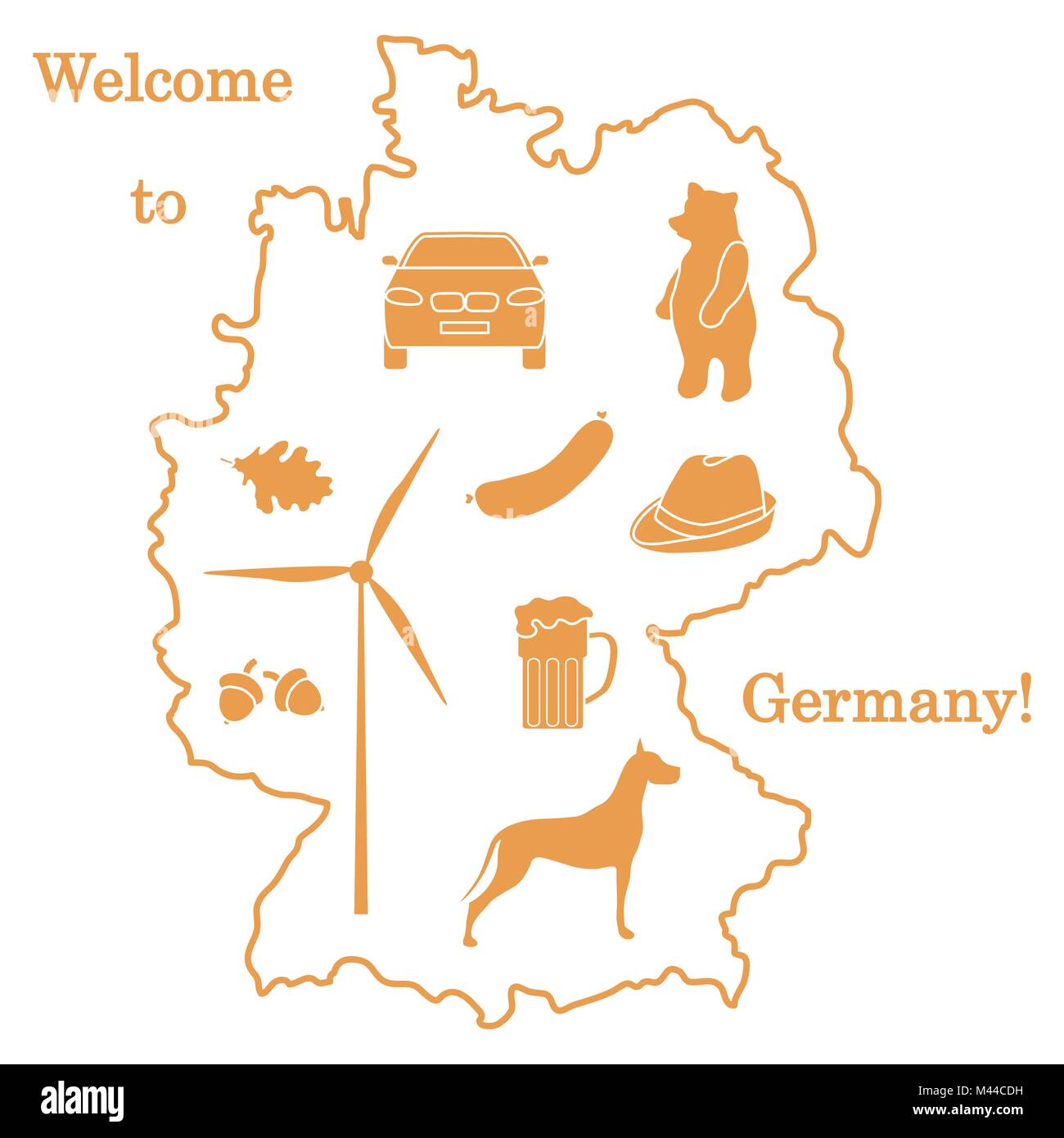 Vector Illustration mit verschiedenen Symbolen in Deutschland. Reisen und Freizeit. Design für Banner, Poster oder Drucken. Stock Vektor
