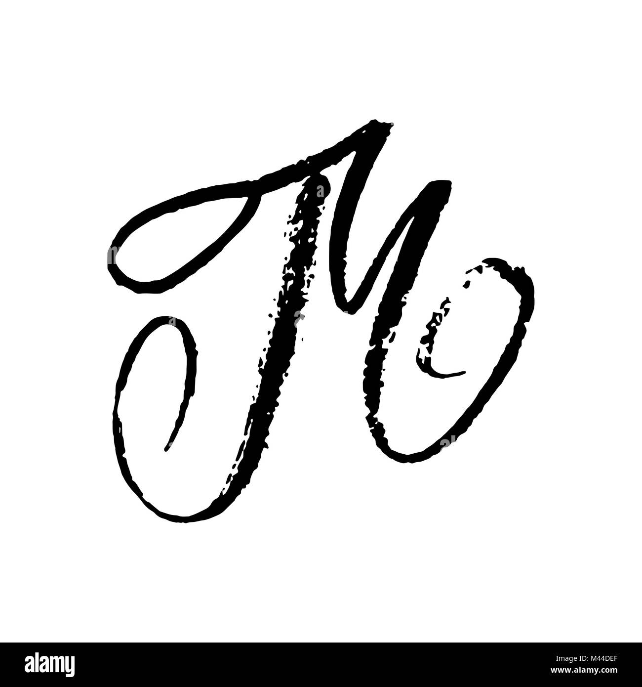 Schreiben M. handschriftlich von trockenen Bürste. Grobe Anschläge texturierte Fonts. Vector Illustration. Grunge Stil elegant Alphabets. Stock Vektor