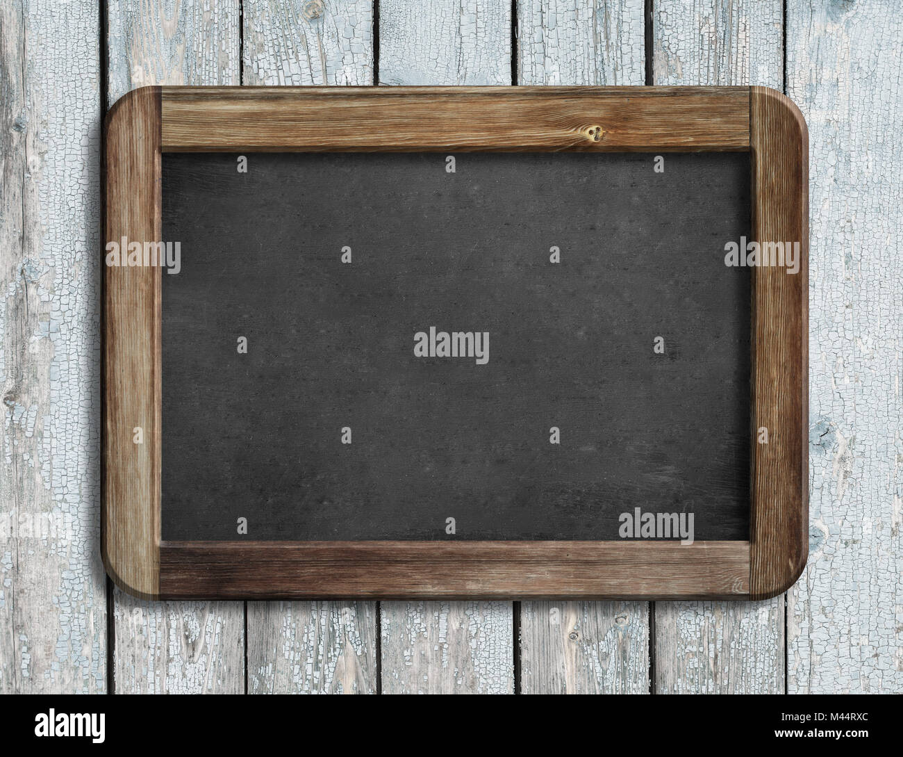 Im Alter von blackboard an den weißen Holz Wand 3D-Darstellung Stockfoto