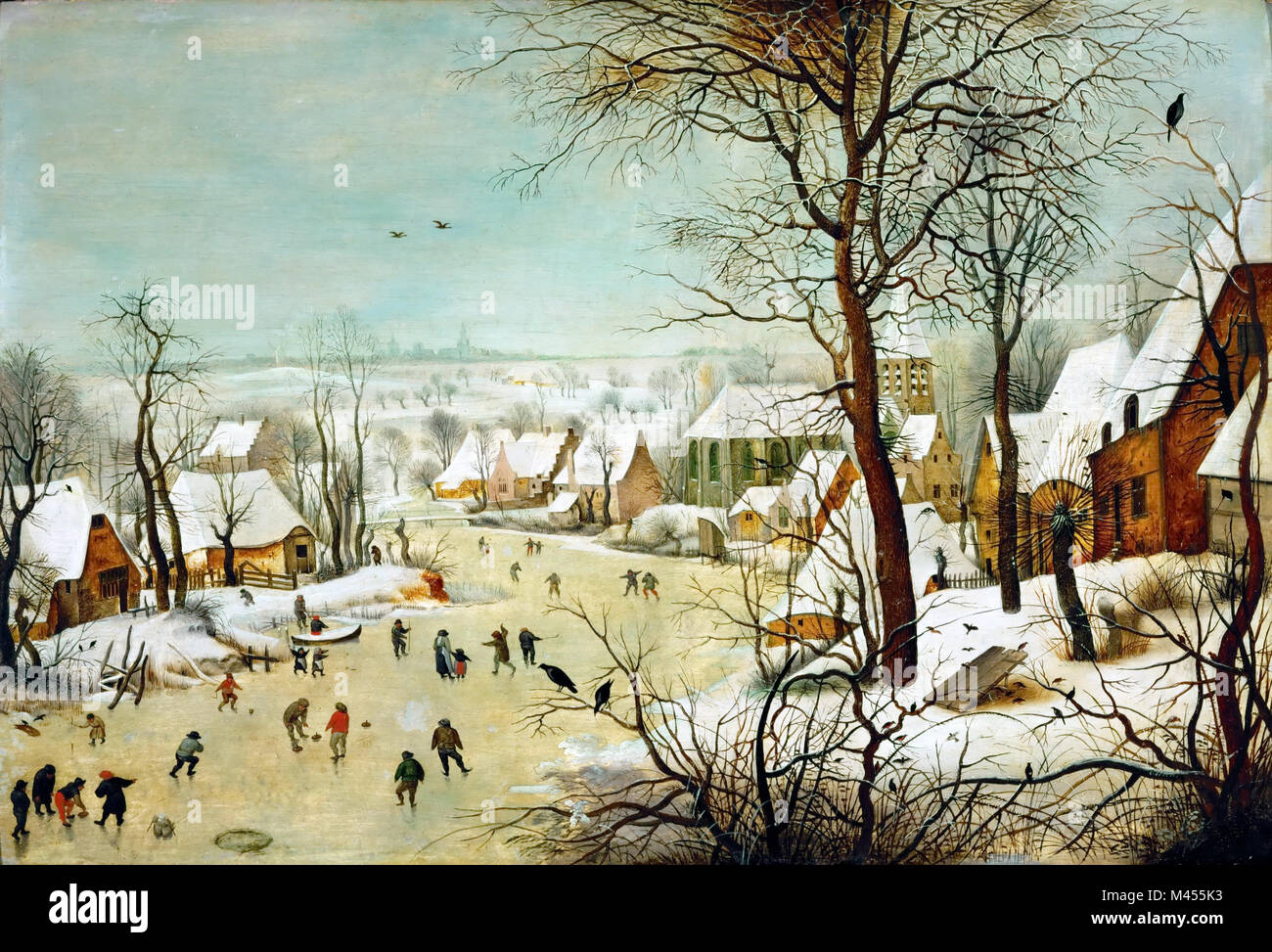 Pieter Bruegel, Winterlandschaft mit (Skater und) ein Vogel Trap (1565) Stockfoto