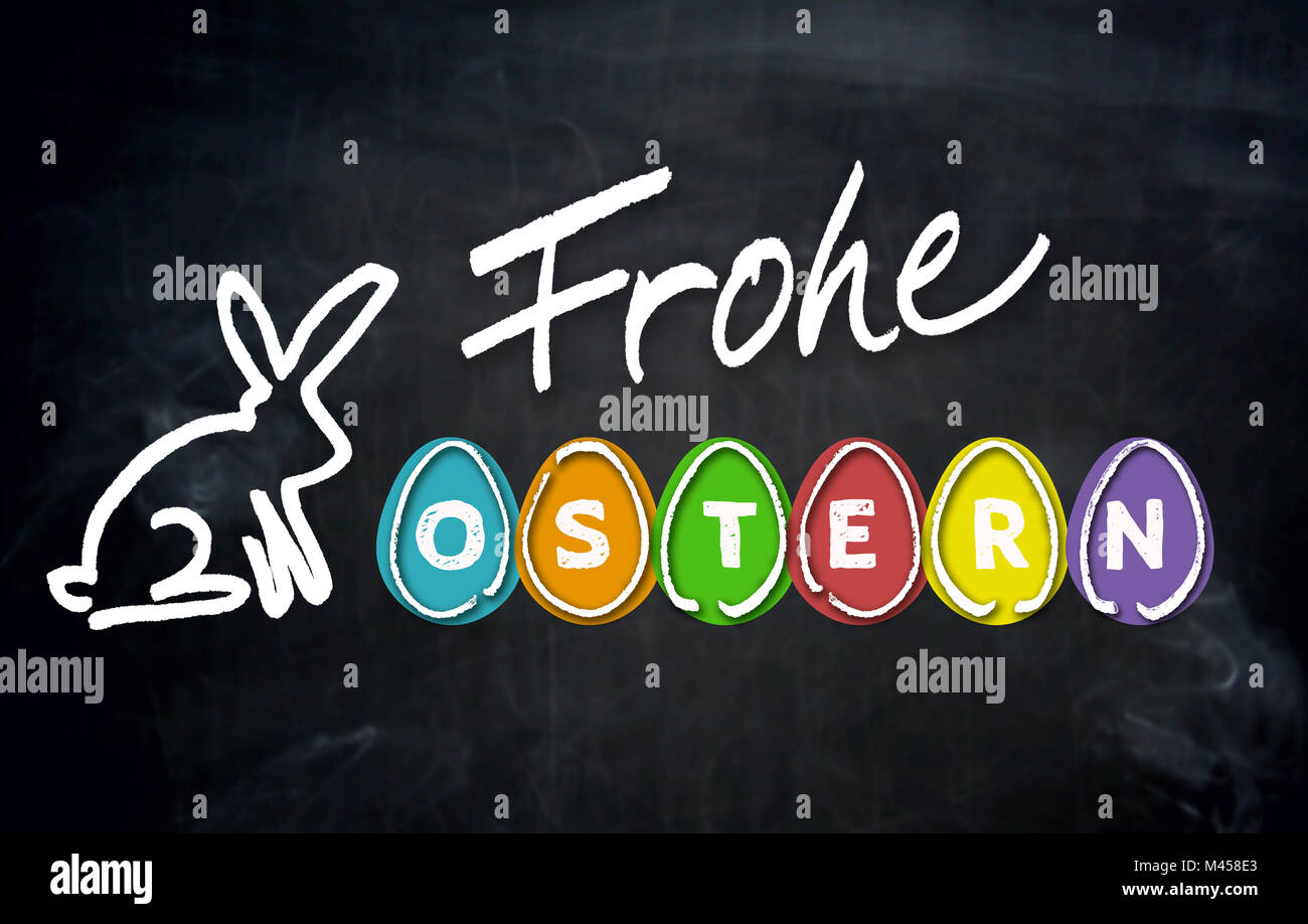 Frohe Ostern (in deutscher Sprache) frohe Ostern und Osterhase auf der