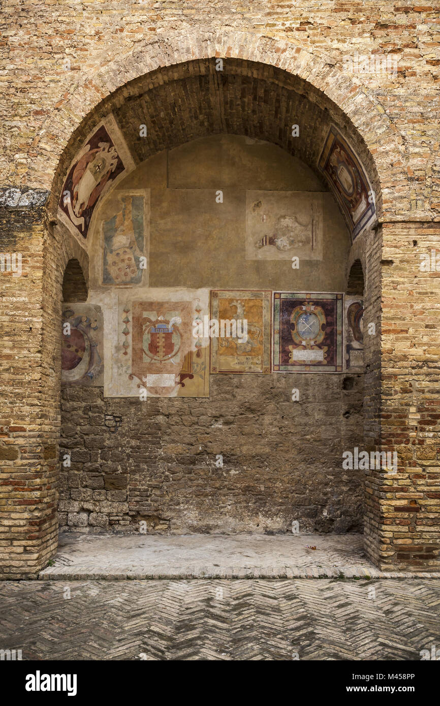 San Gimignano, Palazzo del Popolo, Fresken, Italien Stockfoto