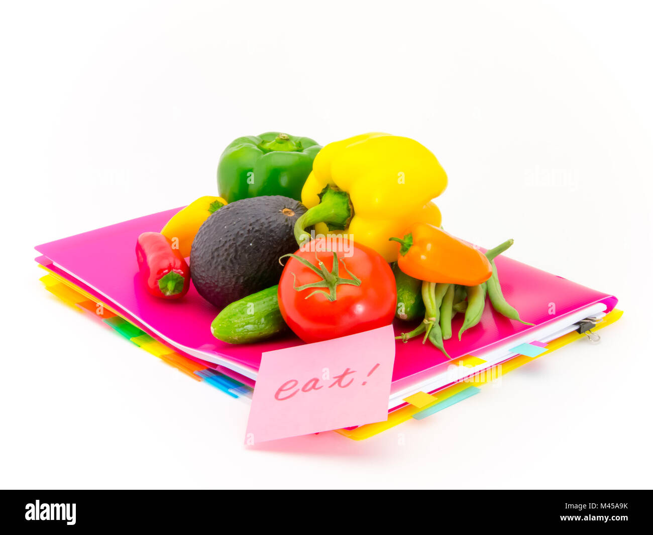 Office Dokumente und Gemüse; Essen Stockfoto