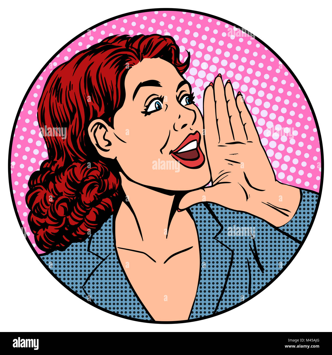 Frau Geschäftsfrau Aufruf wirbt agitiert Stockfoto