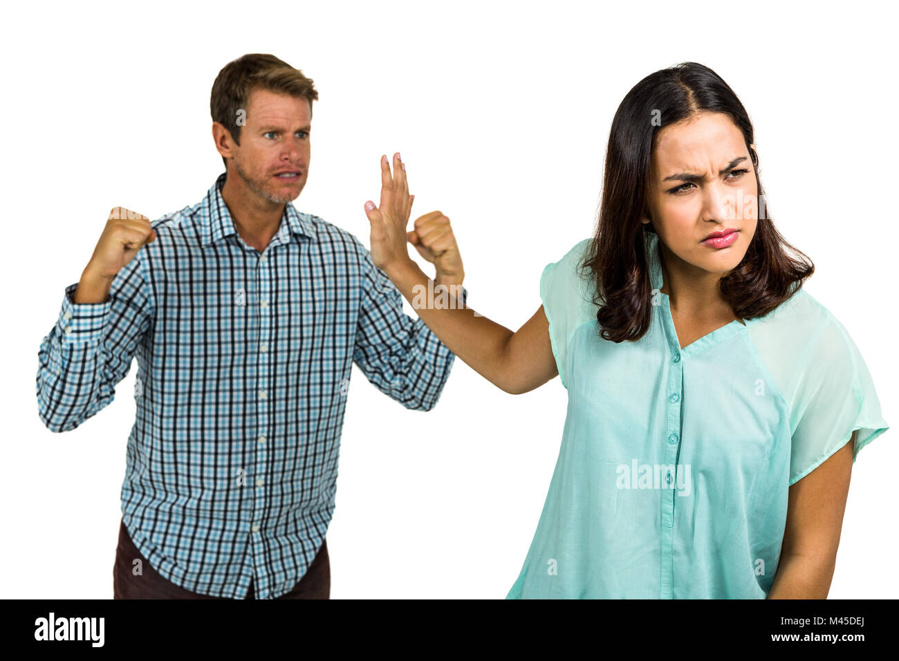 Böse Freundin hört nicht auf ihren Freund Stockfoto