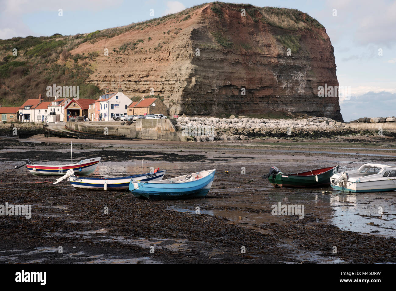 Staithes Hafen Ebbe Stockfoto