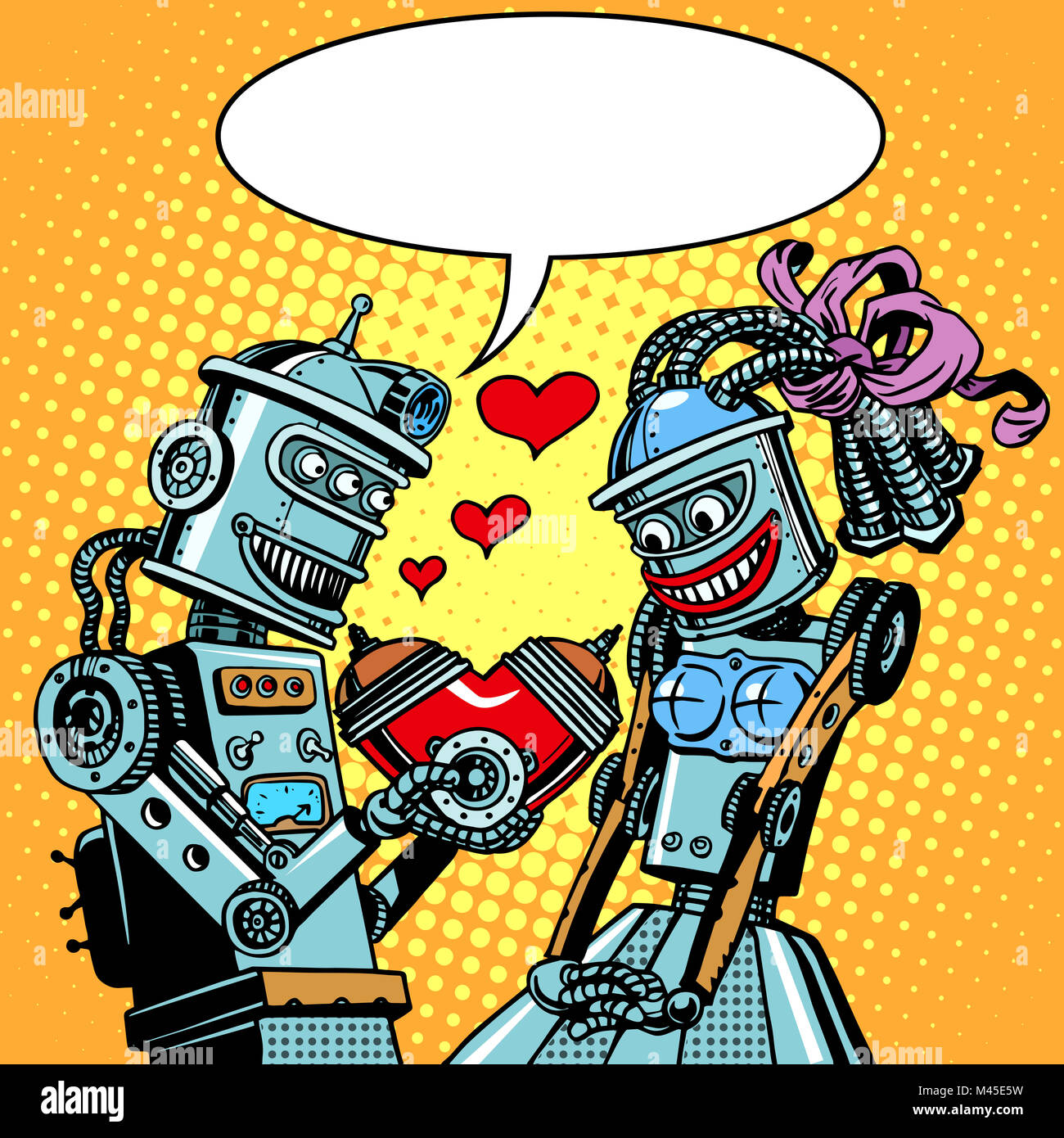 Roboter Mann Frau Liebe Valentinstag und Hochzeit Stockfoto