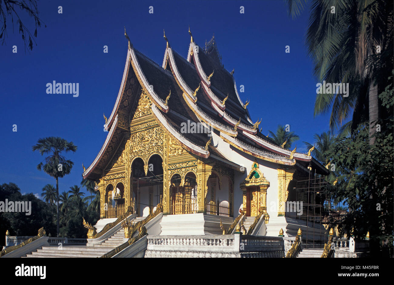 Laos. Luang Prabang. Royal Palace. Haw Pha Bang buddhistischer Tempel. UNESCO-Weltkulturerbe. Stockfoto