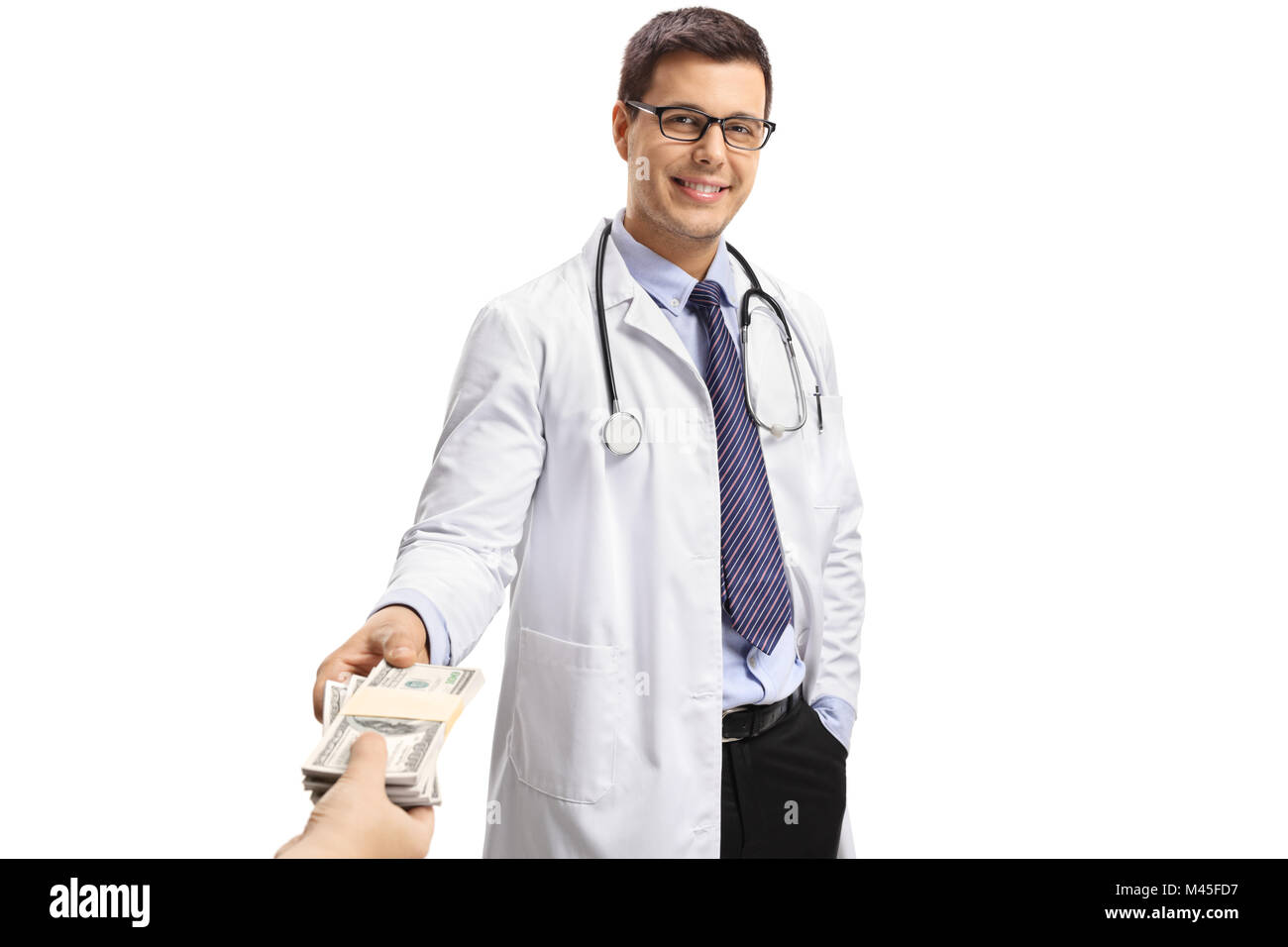 Arzt Geschenke auf weißem Hintergrund Stockfoto