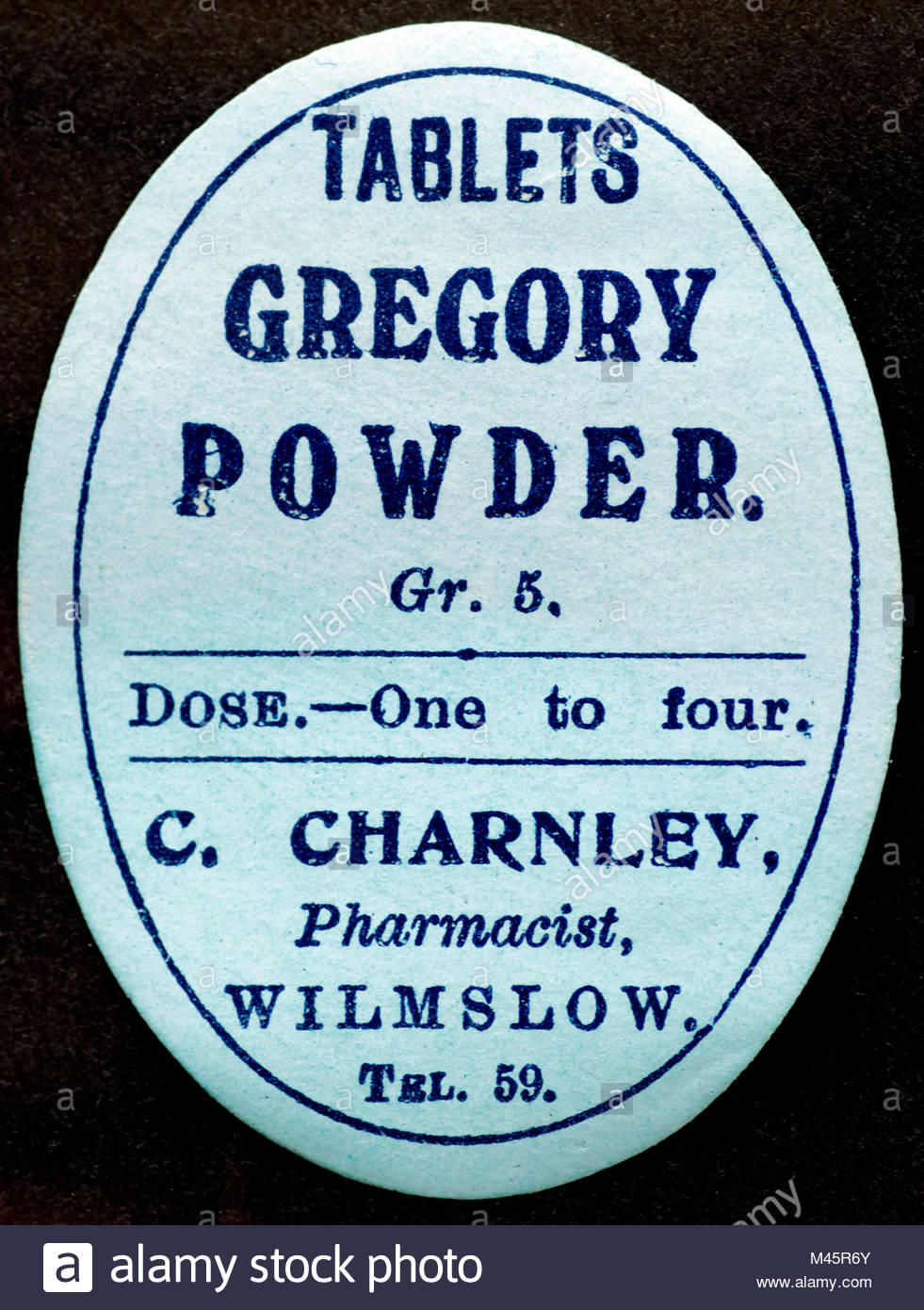 Vintage Chemiker Etiketten für Medizin Flaschen 1900 - Gregory Pulver Tabletten Stockfoto