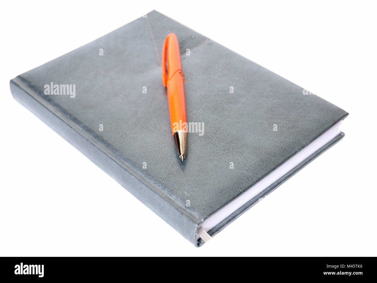 Das Tagebuch und Stift auf weißem Hintergrund Stockfoto