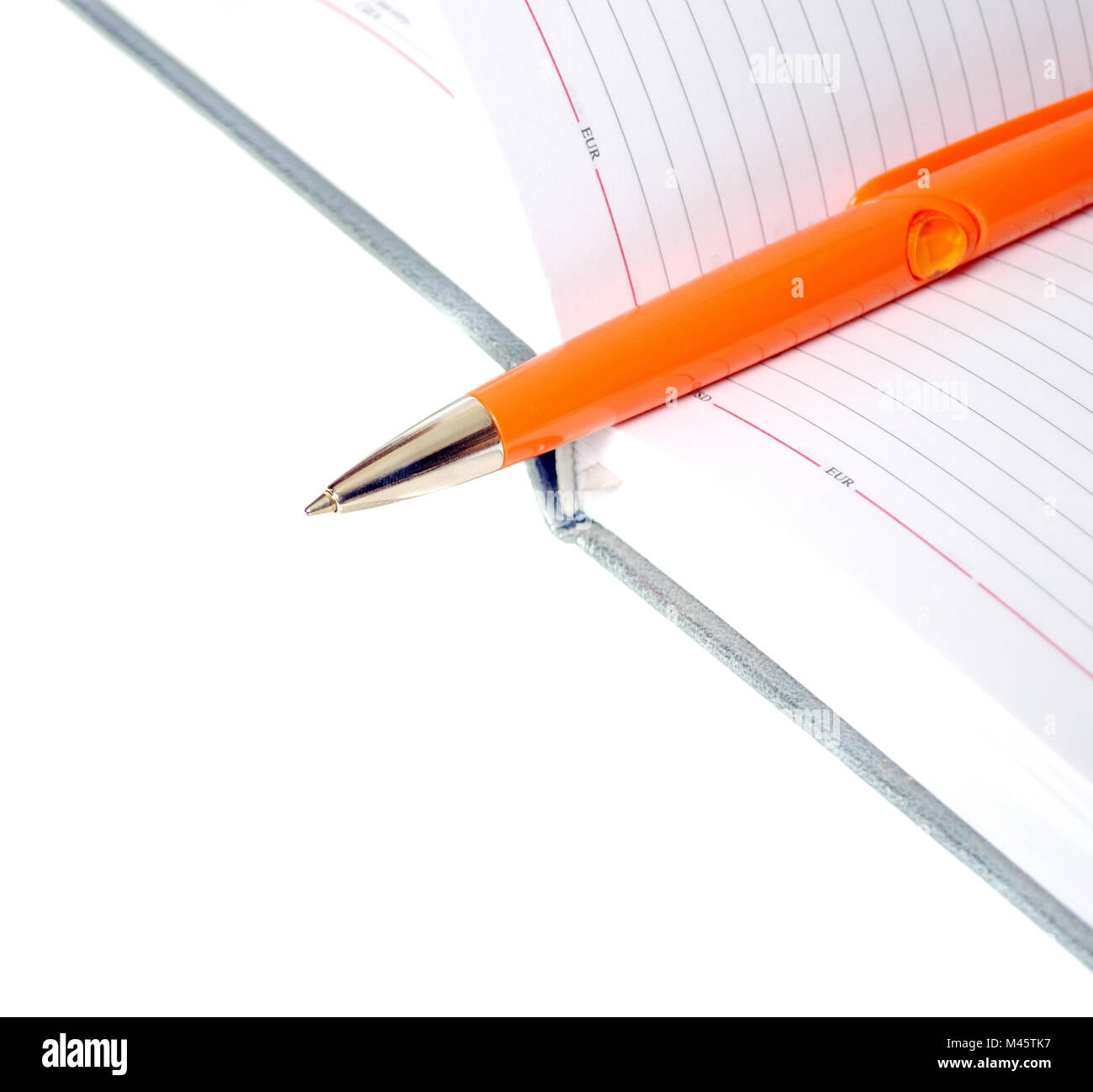 Das Tagebuch und Pen isoliert auf weißem Hintergrund Stockfoto