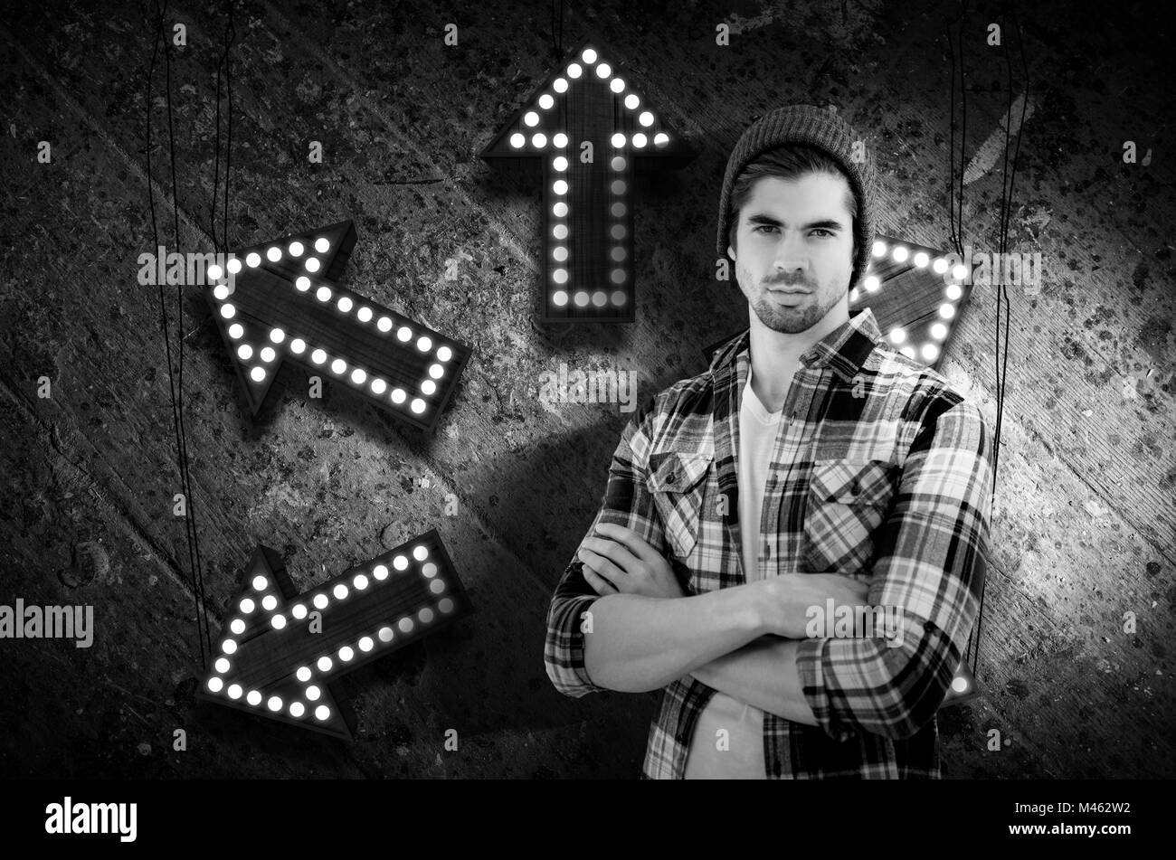 Zusammengesetztes Bild Porträt zuversichtlich Hipster mit verschränkten Armen Stockfoto