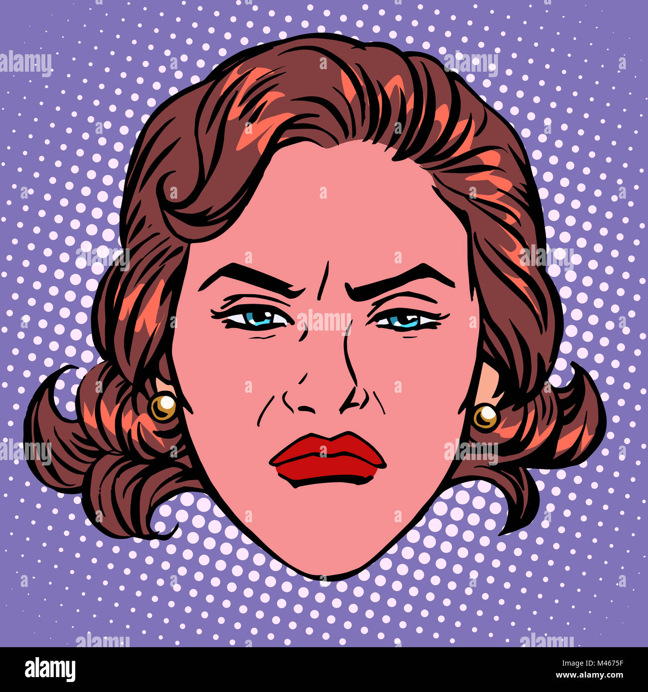 Retro-Emoji böse Verachtung Frau Gesicht Stockfoto