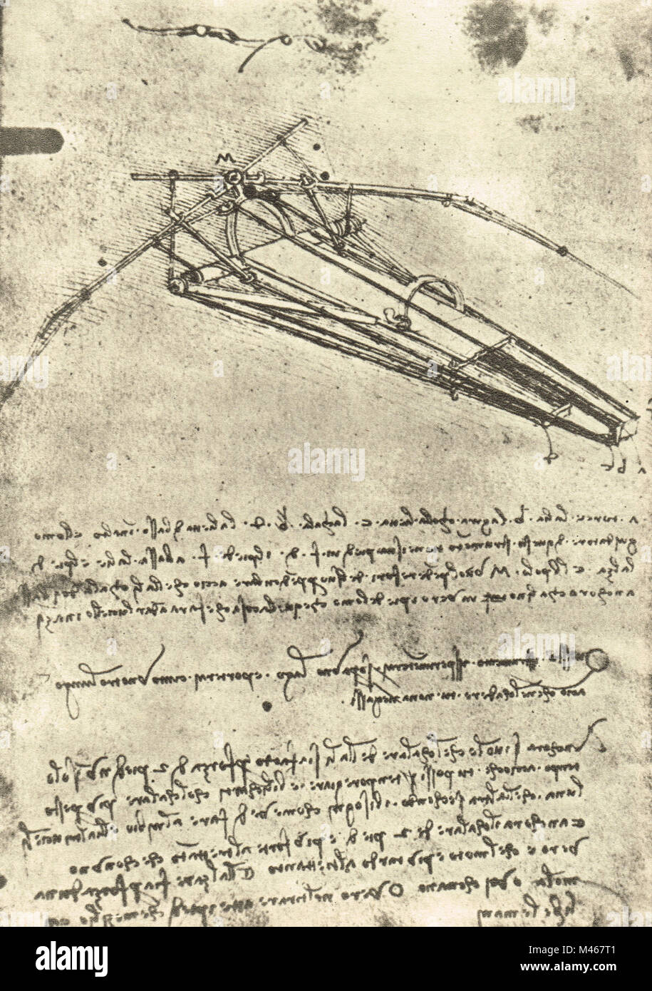 Fliegende Maschine, gezeichnet von Leonardo Da Vinci, ca. 1488-9 Stockfoto