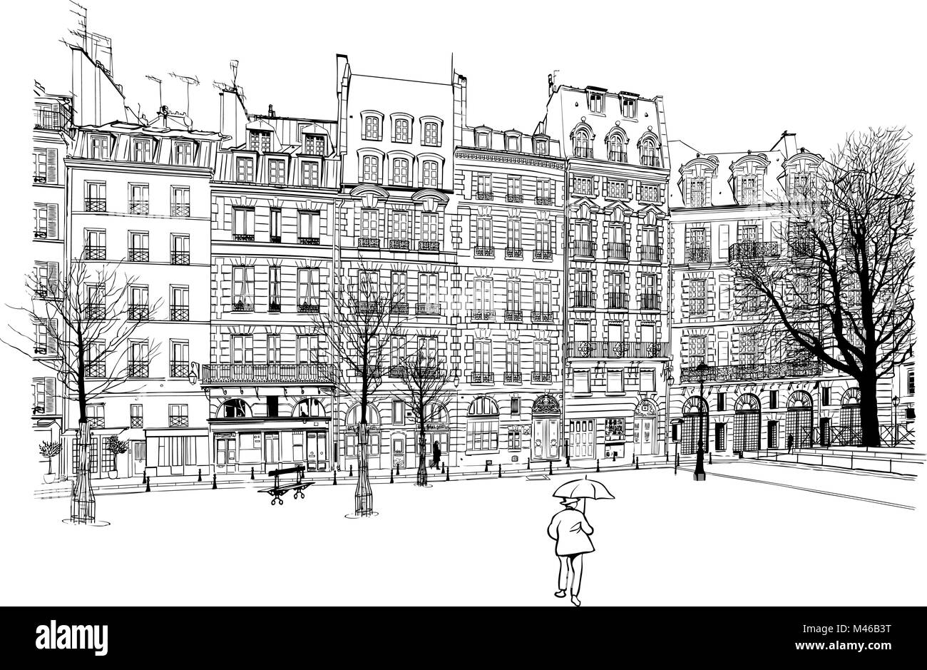 Frankreich - Paris - Place Dauphine Vector Illustration Stock Vektor