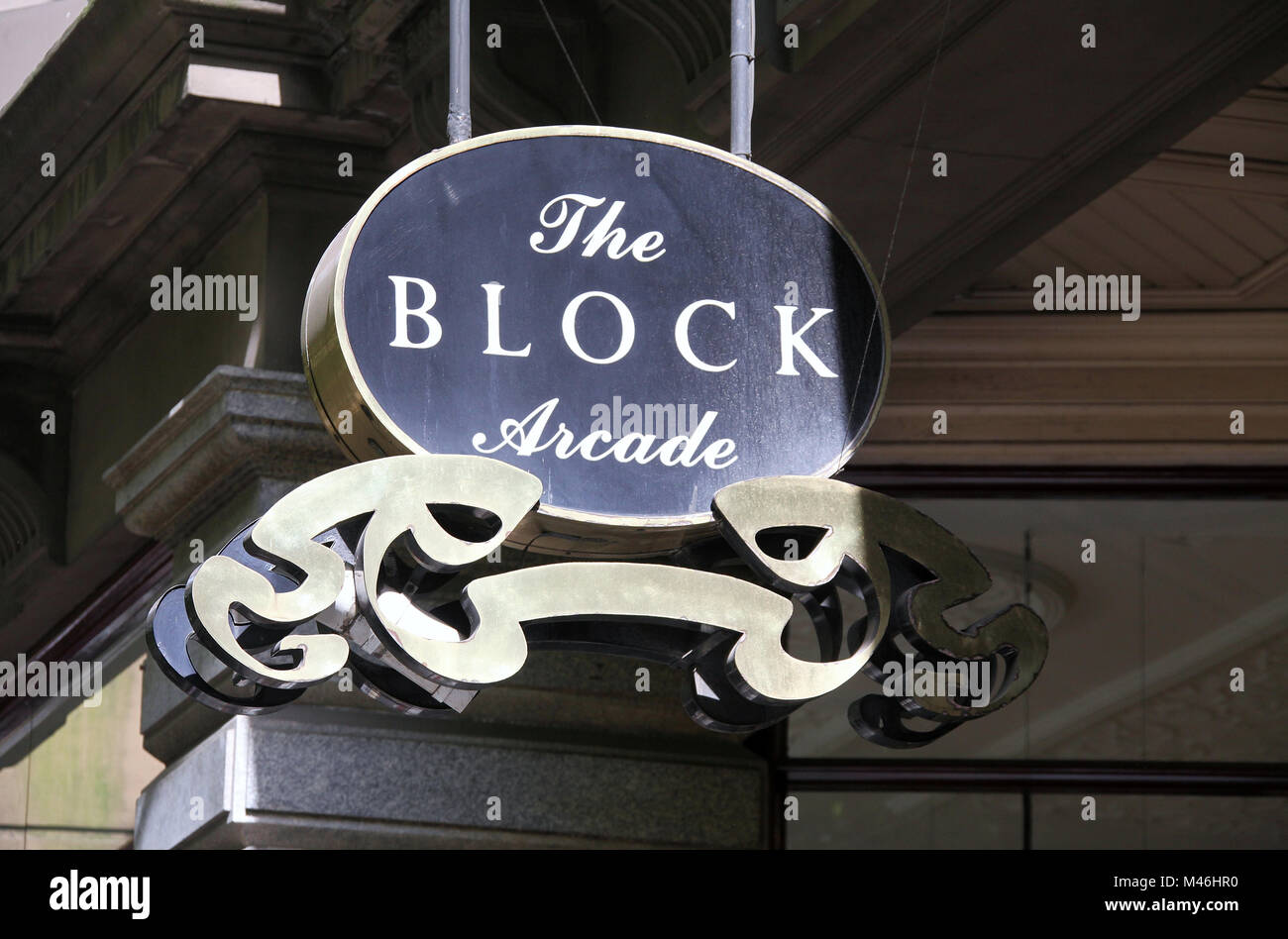 Der Block Arcade Zeichen Stockfoto