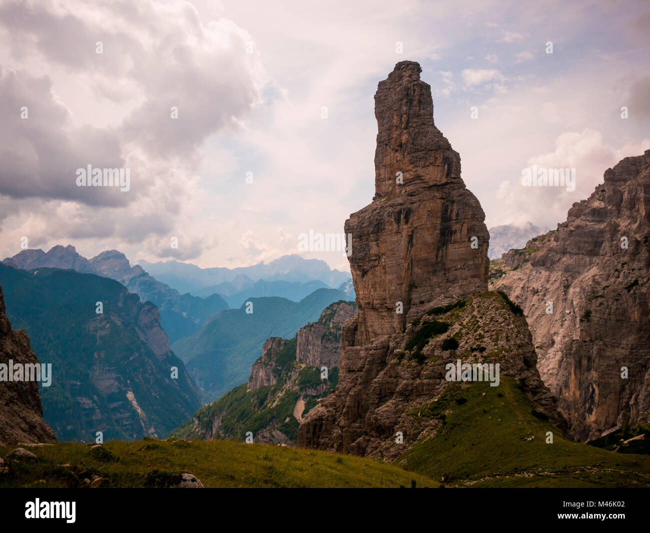 Das Campanile di Val Montanaia Peak im Naturpark der Friulanischen Dolomiten, Pordenone Provinz, Region Friuli Venezia Giulia, Italien, Alpen, Euro Stockfoto