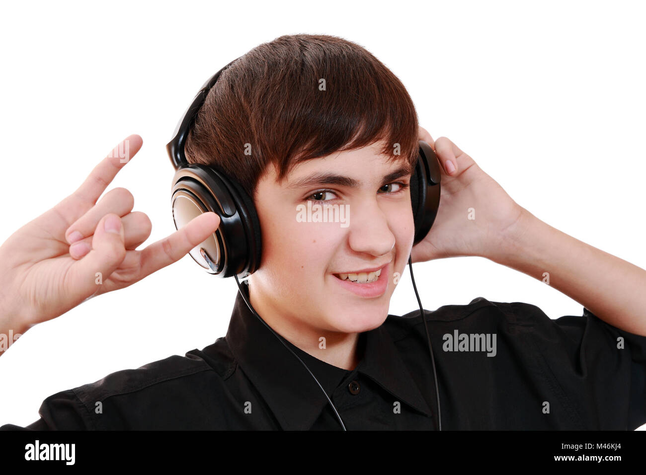 Teenager hören von Rock. Gefühle von leistungsstarken Audio- Anschluss Stockfoto