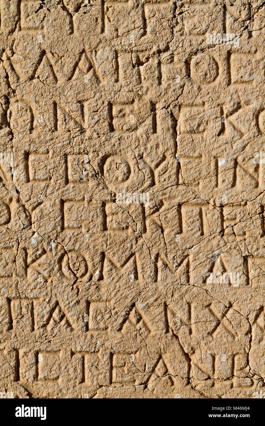 Griechische Inschriften in Nemrut Berg, Adiyaman, Türkei. Stockfoto