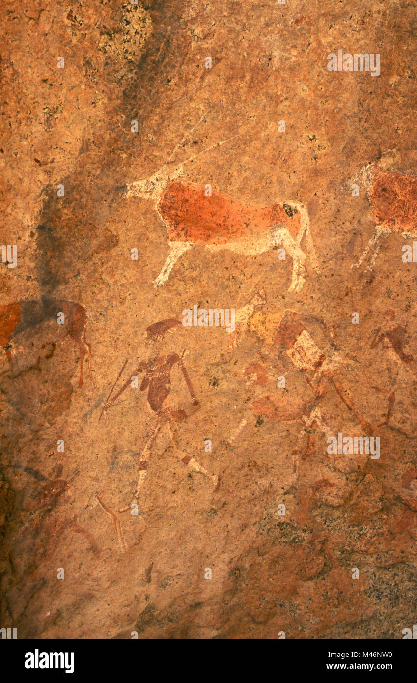 Namibia. Damaraland. In der Nähe von Uis. Die Weiße Dame Bushman Felsmalereien (etwa 16000 Jahre alt). Stockfoto