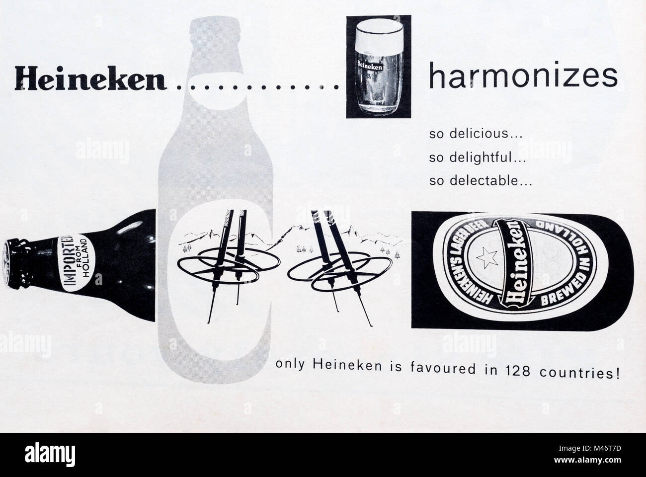 60er Magazin Werbung für Heineken Bier. Stockfoto