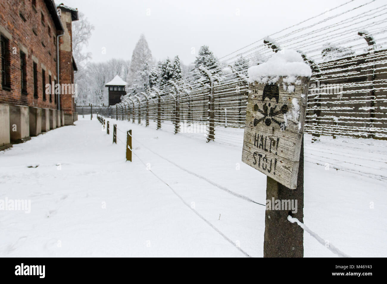 Auschwitz, weniger Polen/Polen - 04.Februar 2018: Auschwitz Birkenau, Nazi Konzentrations- und Vernichtungslager. Stockfoto