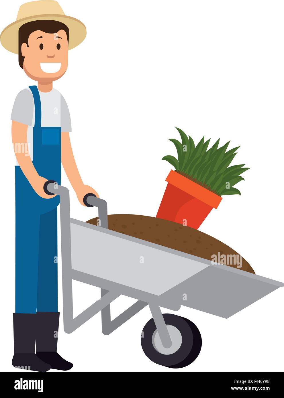 Mann Gärtner mit Schubkarre avatar Charakter Vector Illustration Design