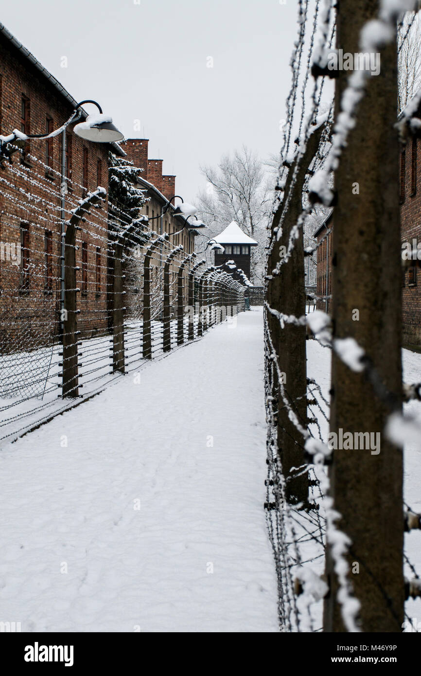 Auschwitz, weniger Polen/Polen - 04.Februar 2018: Auschwitz Birkenau, Nazi Konzentrations- und Vernichtungslager. Stockfoto