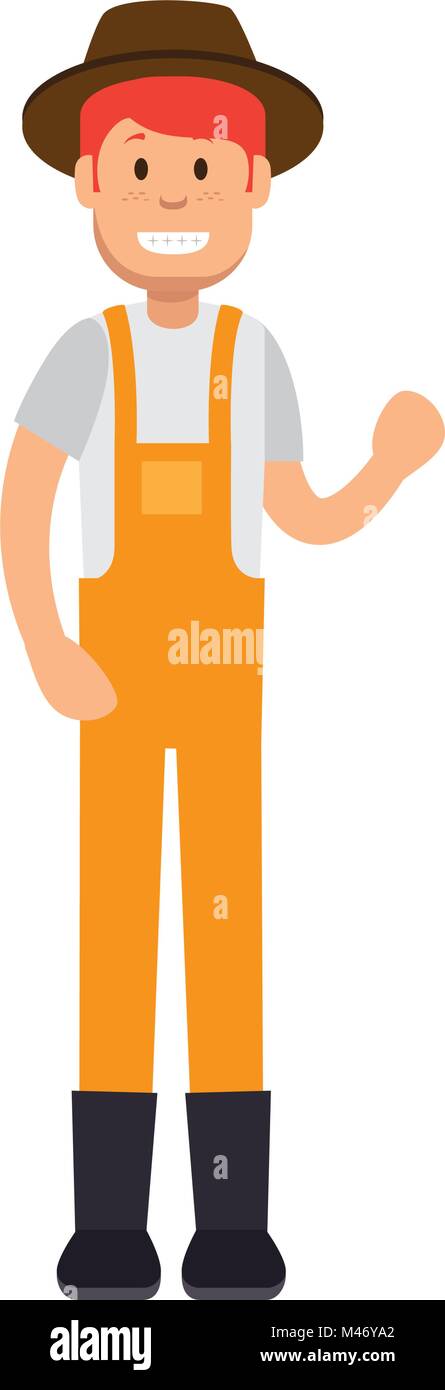 Mann Gärtner mit Overalls und Hut avatar Charakter Vector Illustration
