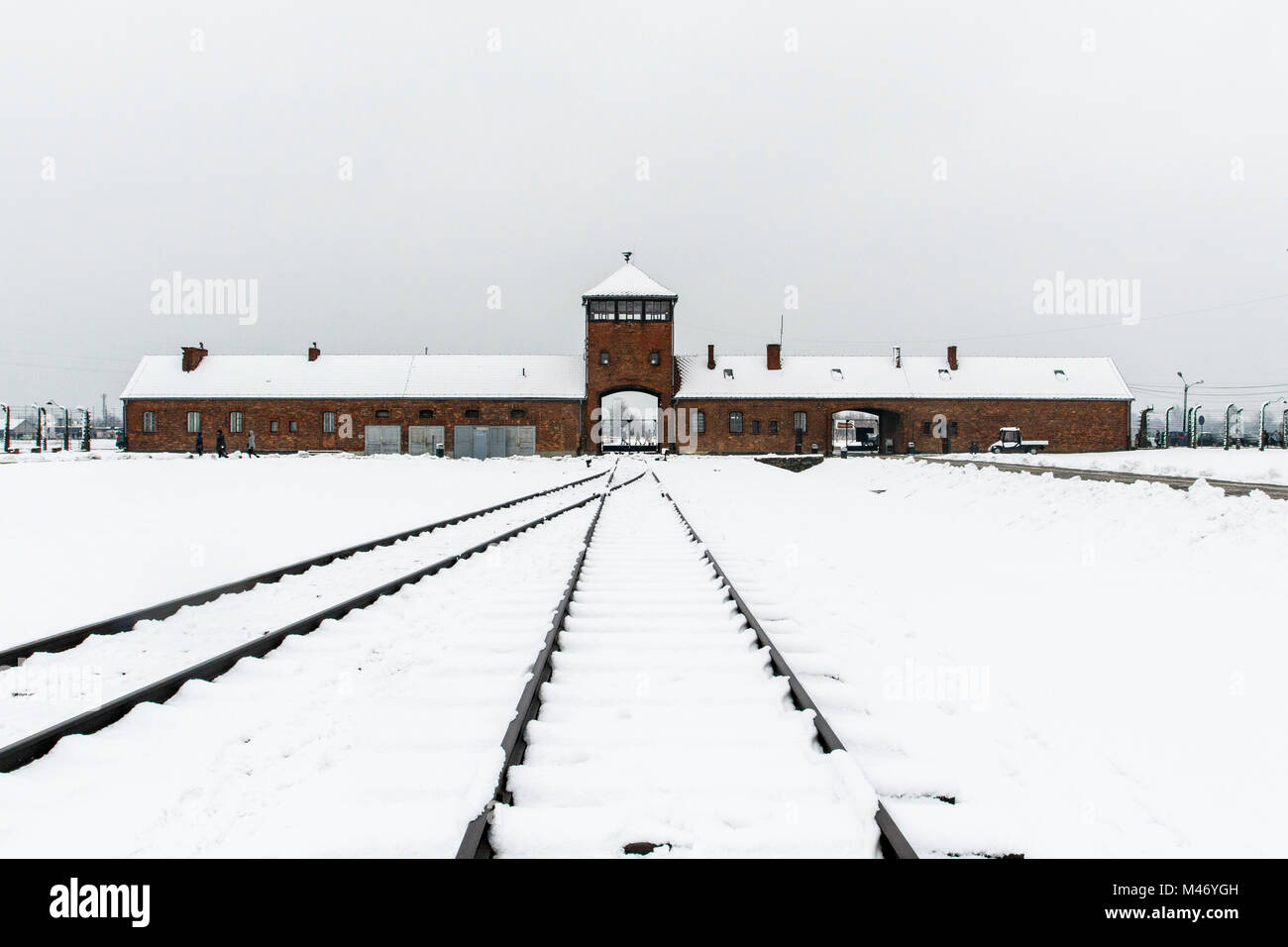 Auschwitz, weniger Polen/Polen - 04.Februar 2018: Auschwitz Birkenau, Nazi Konzentrations- und Vernichtungslager. Stockfoto