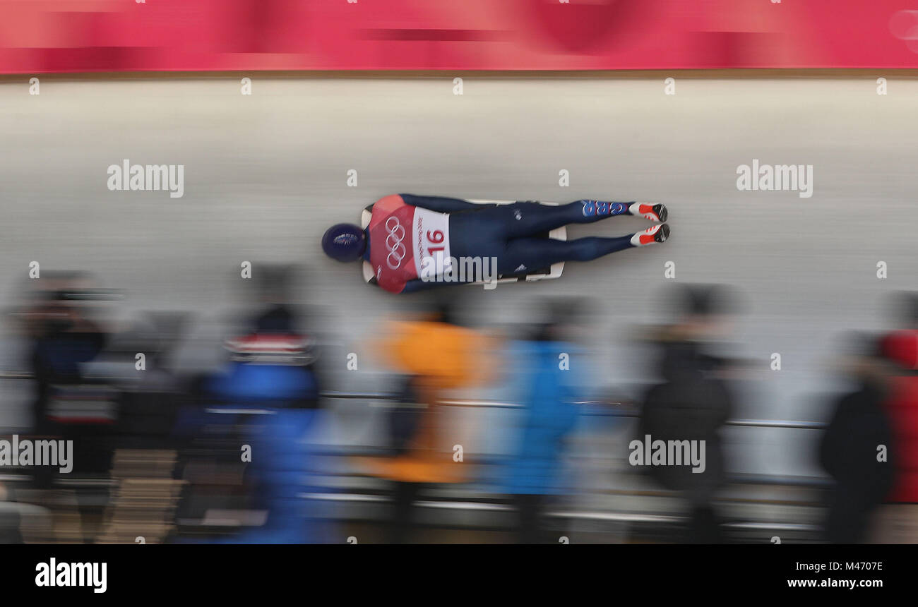 Großbritanniens Dom Parsons am Tag sechs der Olympischen Winterspiele 2018 PyeongChang in Südkorea. Stockfoto