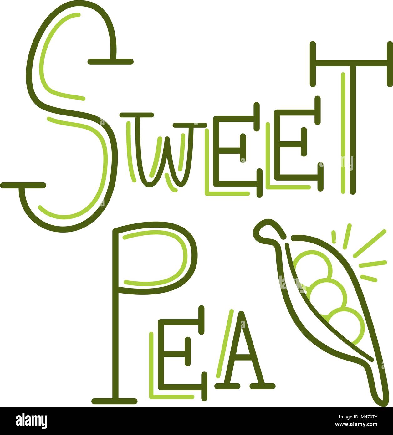 Ein Bild von einem Sweet Pea Schreiben Text Nachricht Peapod isoliert auf Weiss. Stock Vektor