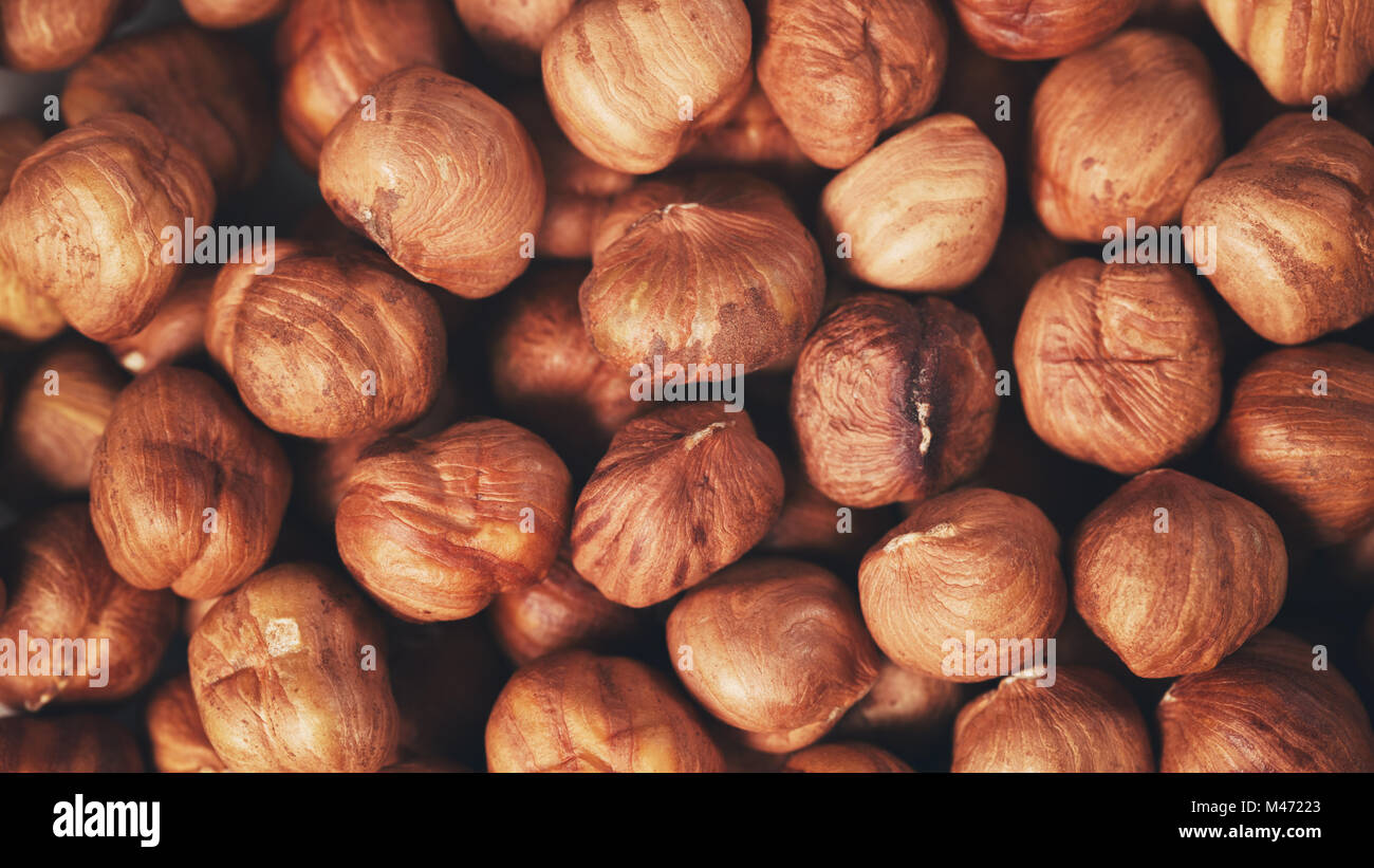 geschälte Haselnüsse direkt von oben Stockfoto
