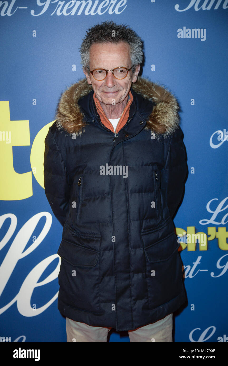 Paris, Ile de France, Frankreich. 14 Feb, 2018. Regisseur Patrice Leconte bei der Premiere La Ch tite Famille im Kino Gaumont Capucines in Paris. Credit: Thierry Le Fouille/SOPA/ZUMA Draht/Alamy leben Nachrichten Stockfoto