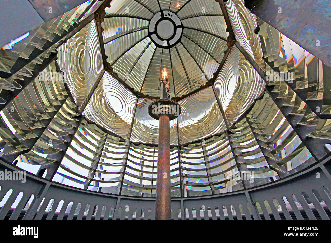 Einen Einblick in die fresnel Prismen des Heceta Head Lighthouse auf der Oregon Pazifikküste. Stockfoto