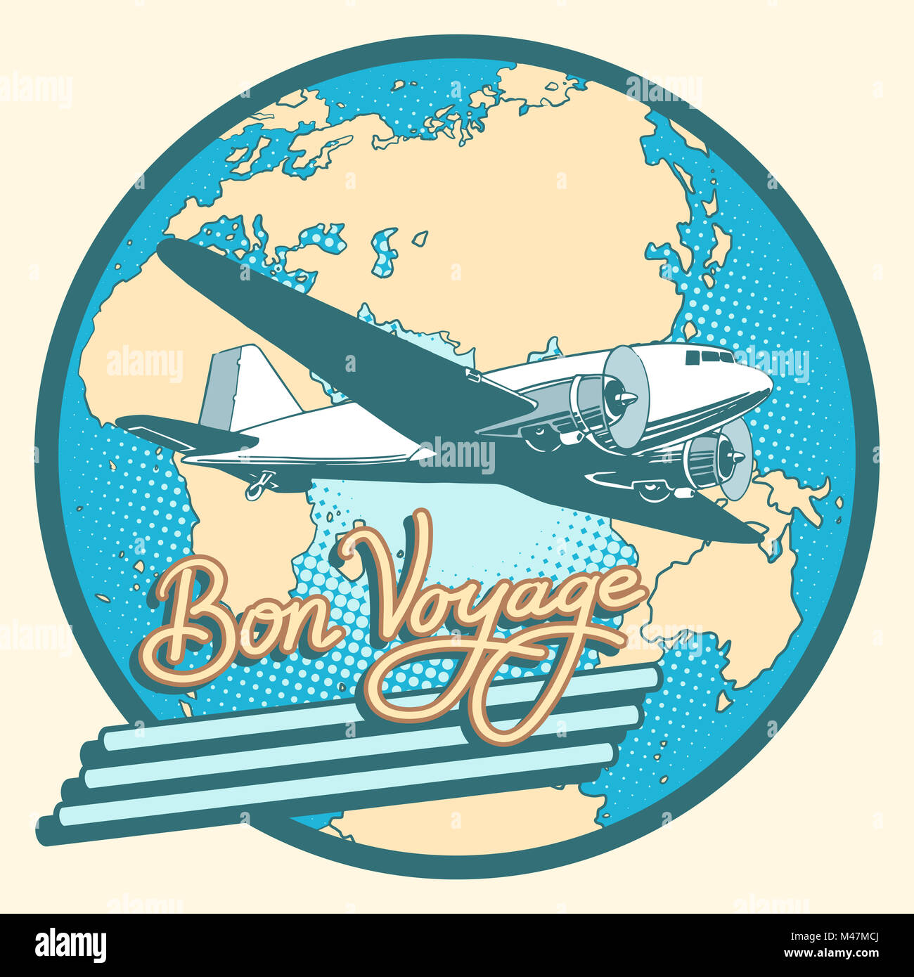 Bon voyage Retro-Flugzeugposter abstrakt Stockfoto