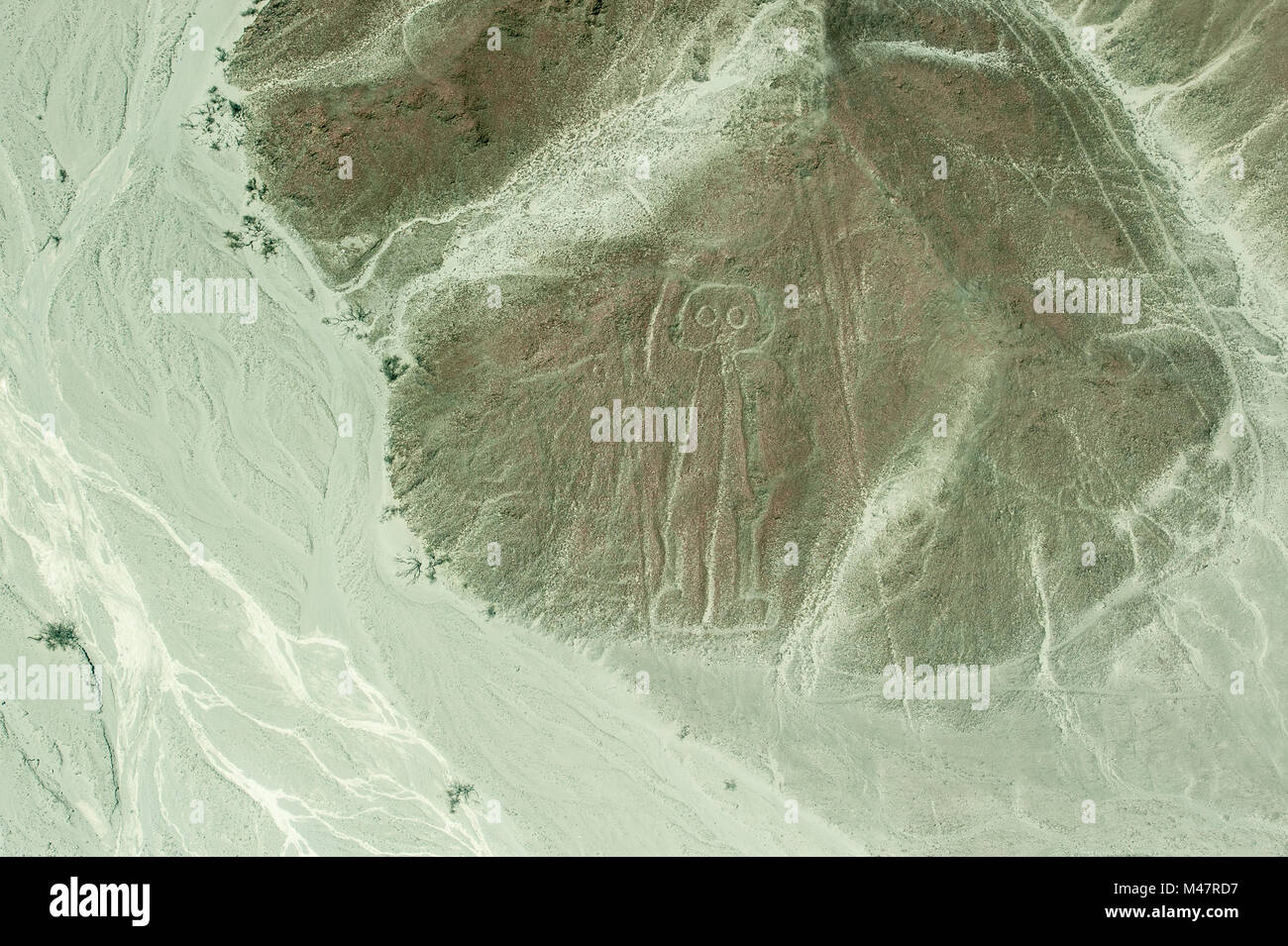 Luftaufnahme der Astronaut Geoglyph, Linien von Nasca, Peru Stockfoto
