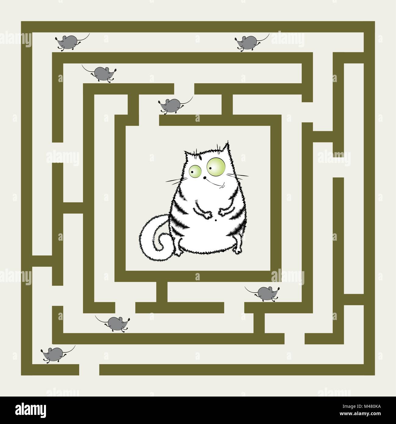 Labyrinth mit Katze und Mäuse, lustige Cartoon Vector Illustration